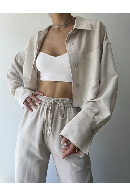 Ibiza Women's Beige Linen Suit