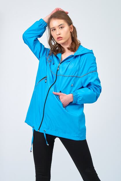 Women's Blue Hooded Raincoat