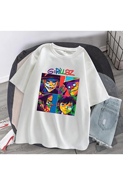 GALASHOP Gorillaz Unisex Beyaz T-shirt - Fiyatı, Yorumları