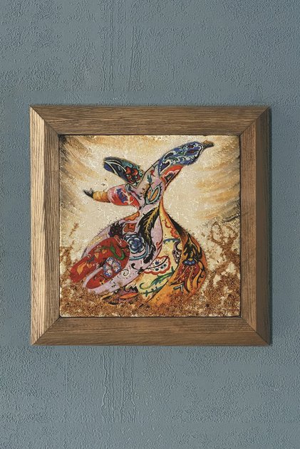 Masif Çerçeveli Semazen Doğaltaş Tablo Pano 28 x 28 cm