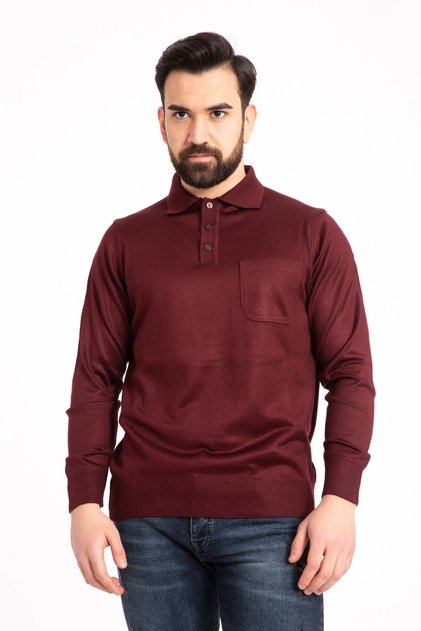 Men's Thin Wool Knitwear Knit Regular Fit Polo Collar Dad Sweater Blouse 5015