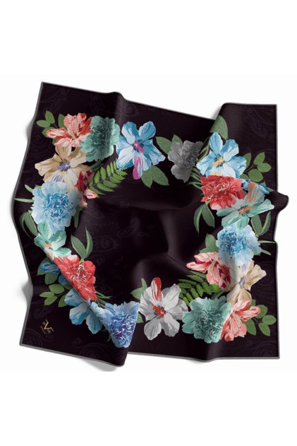 Lacivert Mavi Yeşil Twill Eşarp Black Seri 90x90 Cm Eşarp Askısı Ve Hediyelik Seti Ile Birlikte