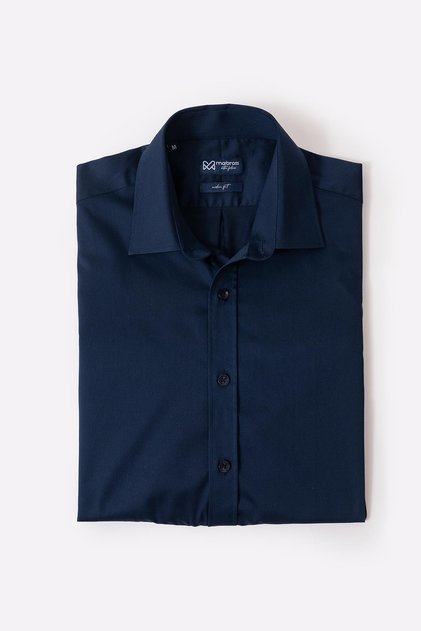 Men's Navy Blue Satin Cotton Modern Fit Shirt