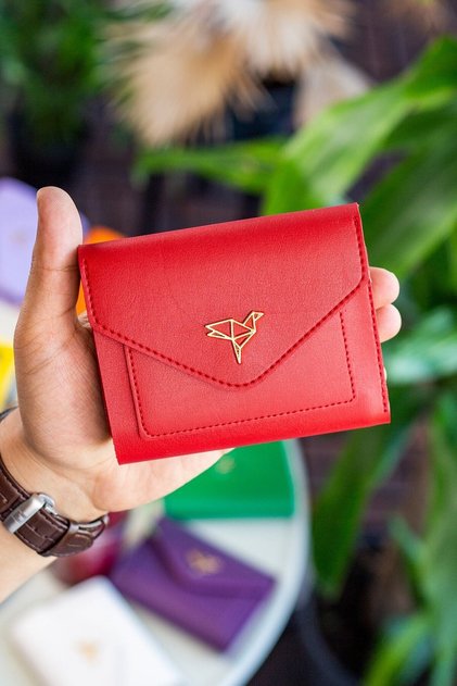 Colombia Vegan Deri Bozuk Para Gözlü Bol Kartlıklı Mini Kırmızı Kadın Cüzdanı