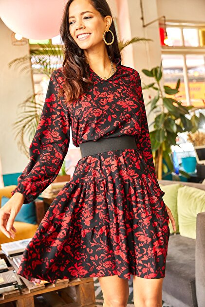 tie neck flounce sleeve asymmetrical hem belted dress