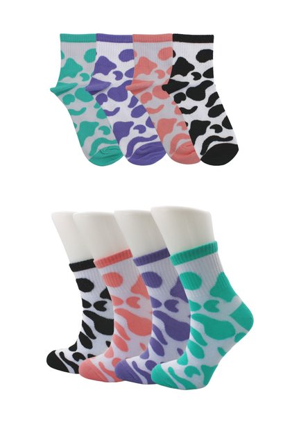 Women's Multicolored Tennis College Cotton Socks Cow Patterned Pack of 4