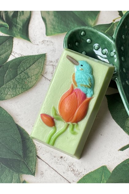 Tropical Bird Green Handmade Gift Soap Bird Flower