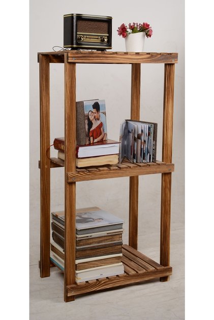 3 Katlı Dekoratif Ahşap Banyo Rafı Ayakkabılık Saksılık Mutfak Düzenleyici Raf 45x30x90