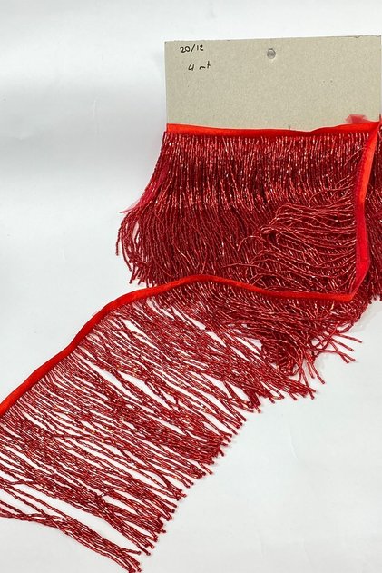 Dekoratif Şerit Kırmızı Boncuklu 15 Cm Saçak Püskül – Dekoratif Şerit, Şık Tasarım, Kadın Aksesuarı