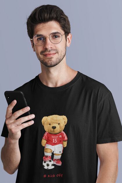 Teddy Soccer Printed Black T-shirt