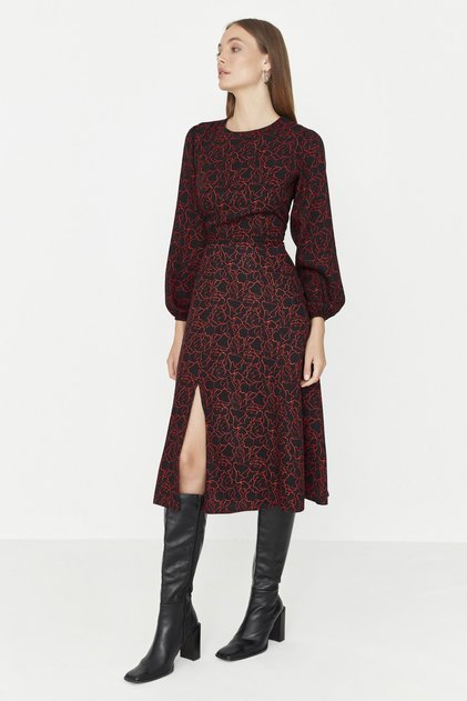 Black Slit Patterned Woven Dress TWOAW23EL00325