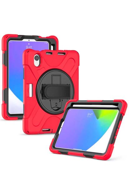 Ally Mobile Ally Ipad Mini 6 Kılıf Shockproof 3 Katmanlı Standlı Zırh Kılıf Kalem Yerli Kırmızı - 1