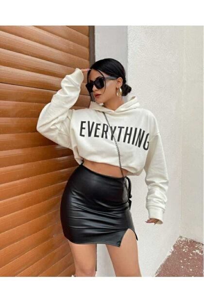 Mini Women's Leather Skirt - Slit and Shirt