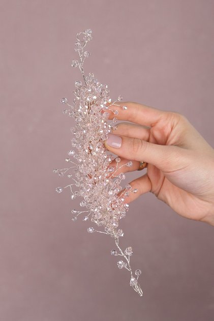 Deren Kristal Boncuklu Gelin Tacı Saç Aksesuarı