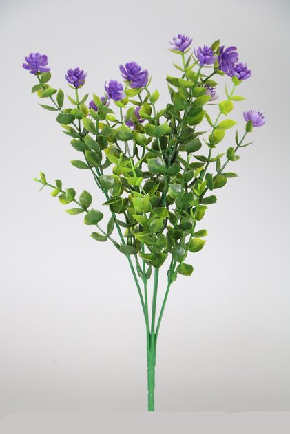 Buchet de verdeață artificială cu flori mov-verde