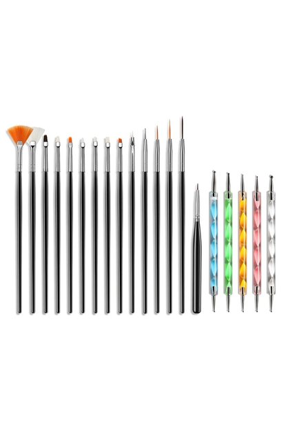 Nail Art Tırnak Süsleme Desen Fırça 15'li Ve Dot Kalem Seti 5'li (siyah)