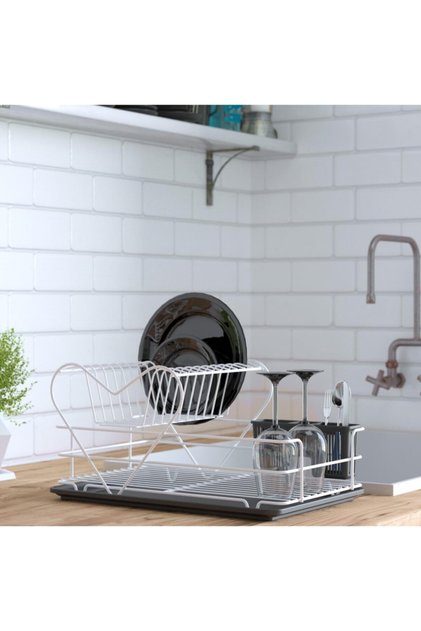 Iki Katlı Kalpli Tabaklık Bulaşıklık Beyaz Kb011