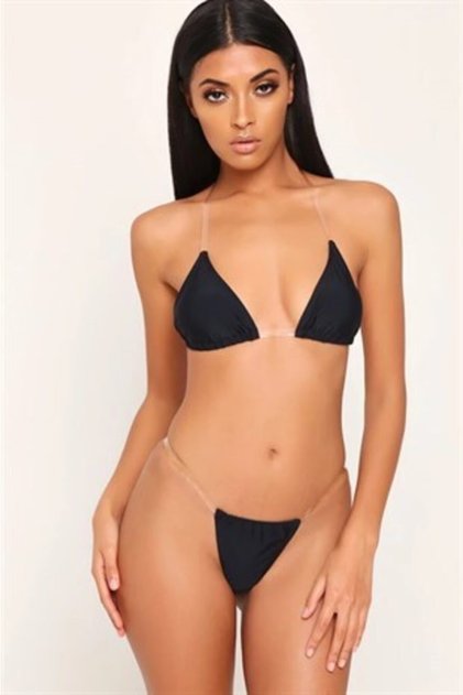 New Season Lycra Flexible Fabric Invisible Strap Fancy Suit Μαύρο μπικίνι