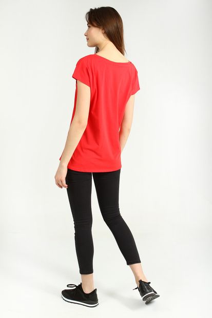 Collezione Kırmızı Kadın Sıyah Spor Regular Kısa Kol T-shirt - 4
