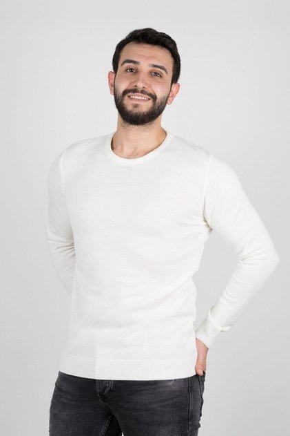 Regular Men's Knitwear Bone Sweater Crew Neck Winter