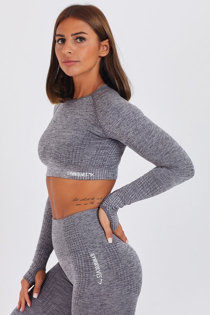 Women's Long Sleeve Seamless Sports T-Shirt | Crop Tops | Ash Color | Activated Series |
