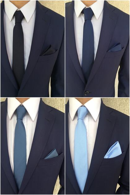 Navy Blue Dark Blue Light Blue Baby Blue Tie and Handkerchief Set