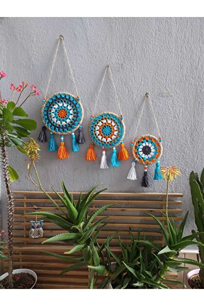 Pure Co. Makrome Mandala Alaçatı Turkuaz 3 'lü El Emeği Özel