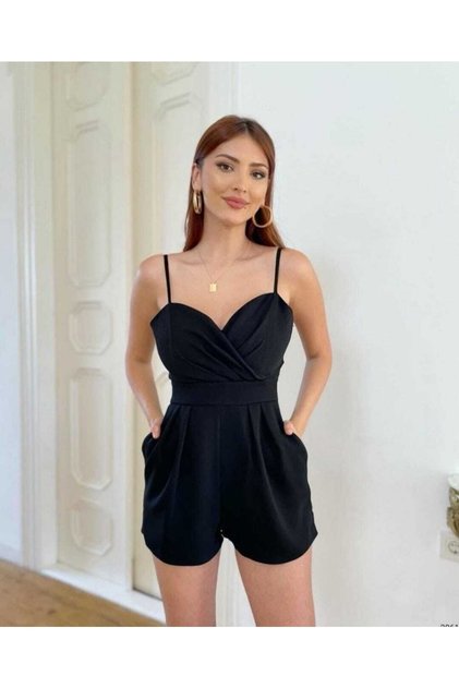 Black Flexible Fabric Strap Mini Jumpsuit Mini Dress Evening Dress Jumpsuit 674 582061