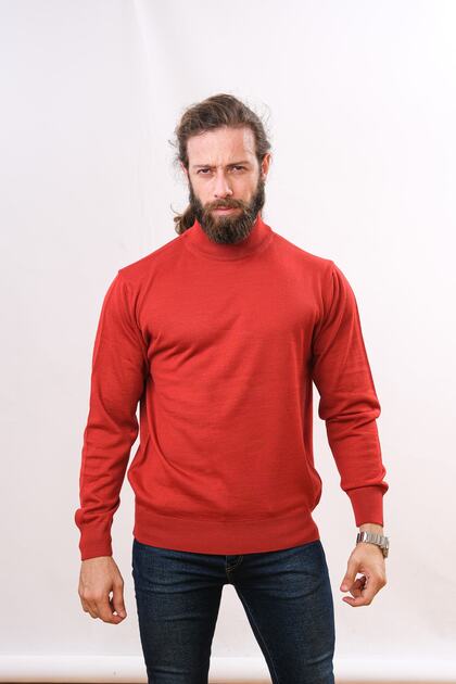 Wool Half Fisherman Sweater - Red