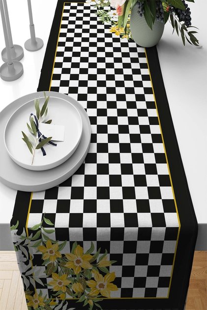 40x140cm Thai Feather Premium Woven Stain Resistant Fabric Table Cloth Runner Floral Checked Rnr122