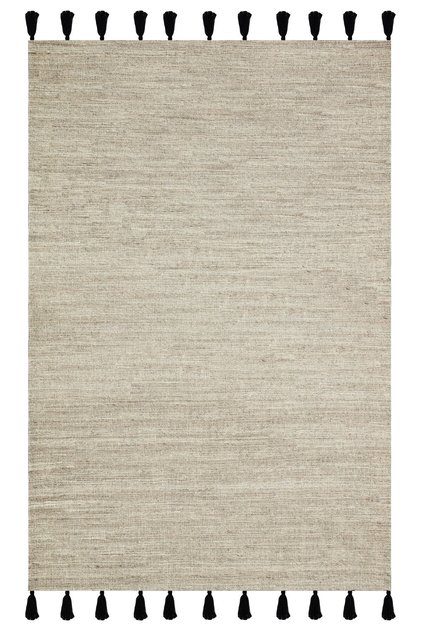 Moroccan 9005 Black Tasseled Sand Beige Bohomian and Modern Kilim