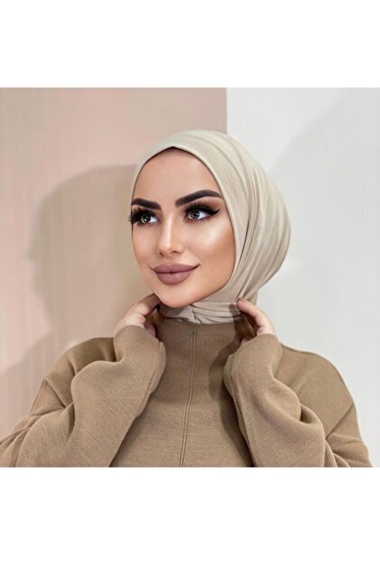 Beige Women's Snap Hijab Scarf Bonnet Shawl