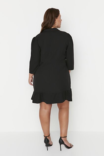Trendyol Curve Black Plus Size Unlined Three Quarter Sleeve Mini Woven Jacket  Dress TBBAW23AH00042- Trendyol