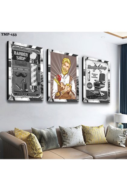 Men's Barber Triple Mdf Table Set with Silver Mirrored Plexi Frame