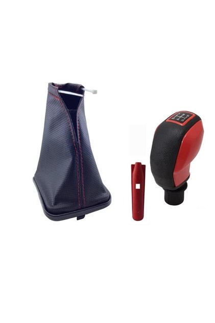 Fiat Linea Punto Gear Shift Gaiter and Sports Knob Perforated Leather Red Stitching+sports Knob Red Glass Cover