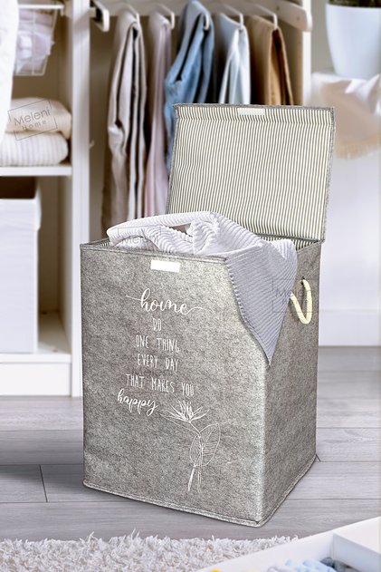 Felt dirty laundry basket with lid - multi-purpose storage box mega bag 55 x 41 x 30 cm gray