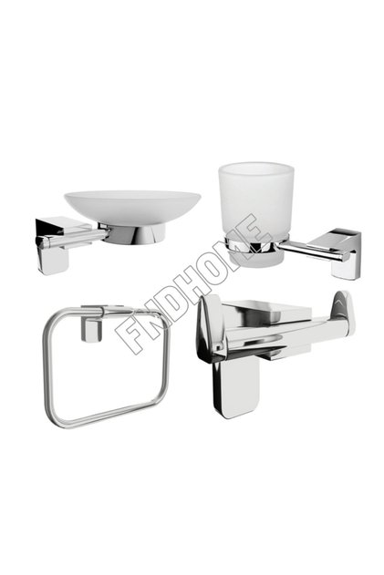 Chrome Lux 4-Piece Bathroom Set, Robe Holder, Round Towel Holder, Toothbrush Holder, Soap Dish