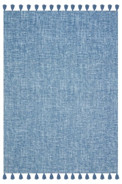 Moroccan 9007 Blue Colored Wicker Look Modern Rug with Blue Tassels