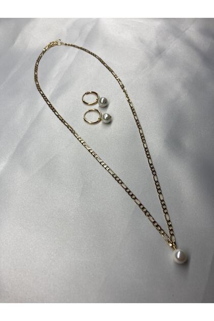 Women's Pearl Tipped Plated Tarnish Free Necklace Earring Set