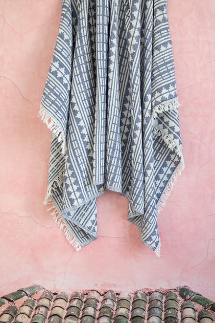 Dark Blue Astek Patterned Peshtemal and Beach Towel