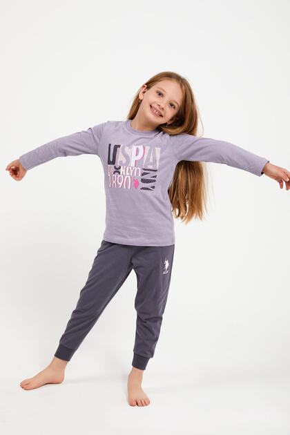 Base. Polo Assn Licensed Classic Blueberry Girl's Long Sleeve Pajama Set