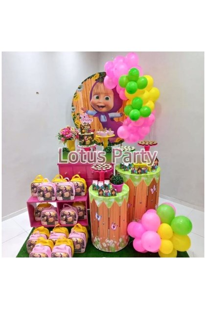 Big Bear Themed Balloon Set with 30 Tongs - ( Pink - Green - Yellow Color Balloon )