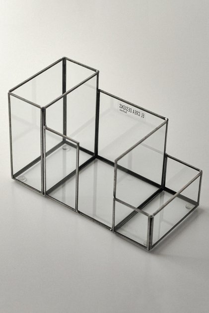 20x11x10cm Black Anthracite Geometric Glass Pen Holder Organizer Office Decoration Makeup Brush Organizer