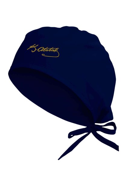 Golden Yellow Gazi Mustafa Kemal Atatürk Signature Printed Surgical Bonnet Navy Blue