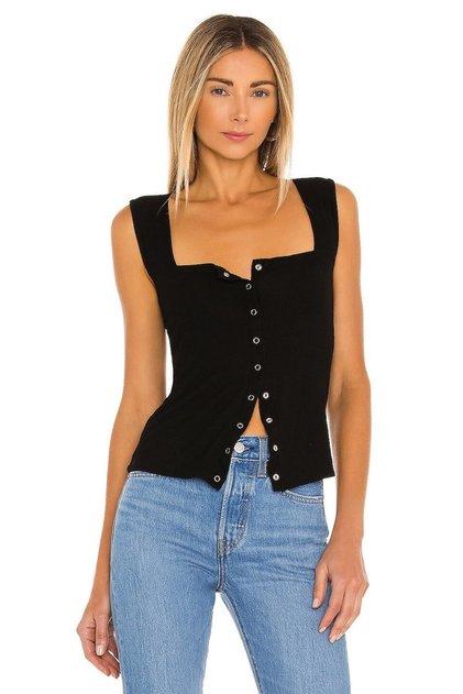 Women's Black Jersey Blouse with Snap Front