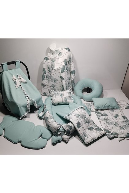 Oval Yeşil Çiçekli 10 Parça Babynest Seti