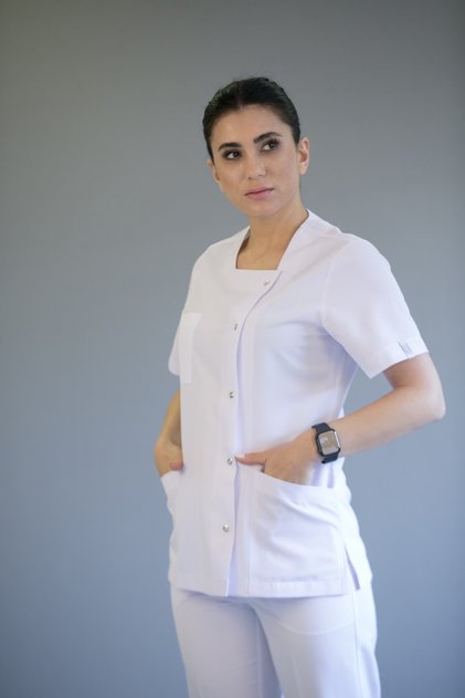 Kare Yaka Kısa Kollu Doktor Hemşire Üniforma Alpaka Takım