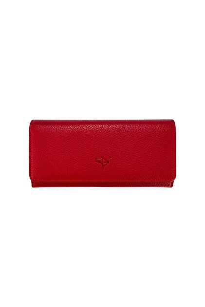 100% Handmade Genuine Leather Angel Red Women's Money Portfolio with Cell Phone Compartment