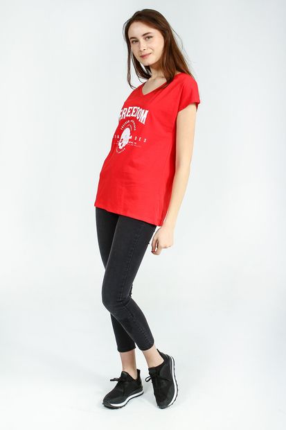 Collezione Kırmızı Kadın Sıyah Spor Regular Kısa Kol T-shirt - 1