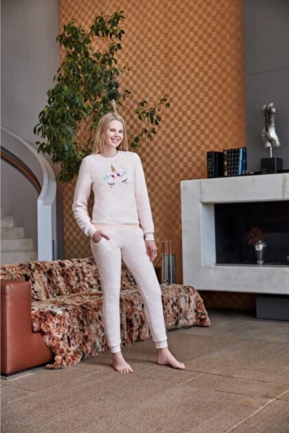 Anıl 9540 Kadın Pijama Polar Unicornlu Sweatshirt Pantolon Tk. - 5